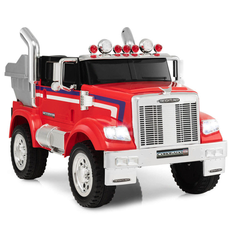 12V Licensed Freightliner Kids Ride On Truck Car with Dump Box and Remote Control