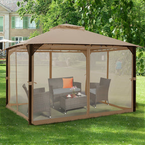 12 x 10 Feet Outdoor Double Top Patio Gazebo Canopy with Netting Curtains for Barbecue and Gathering