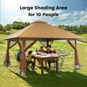 13 x 13 Feet Pop-up Instant Gazebo Canopy Tent with Mesh Sidewall and Adjustable Height for Picnic and BBQ