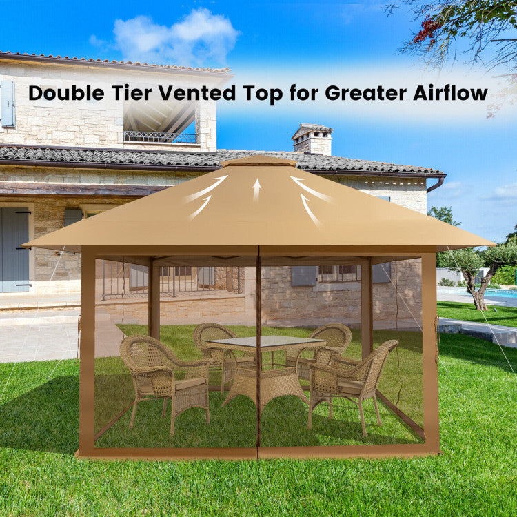 13 x 13 Feet Pop-up Instant Gazebo Canopy Tent with Mesh Sidewall and Adjustable Height for Picnic and BBQ