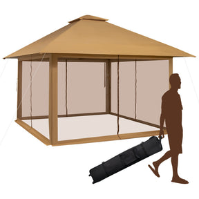 13 x 13 Feet Pop-up Instant Gazebo Canopy Tent with Mesh Sidewall and Adjustable Height for Picnic and BBQ