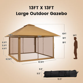 13 x 13 Feet Pop-up Instant Gazebo Canopy Tent with Mesh Sidewall and Adjustable Height for Picnic and BBQ