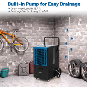 140 Pints Commercial Dehumidifier with Pump and Drain Hose for Crawl Space