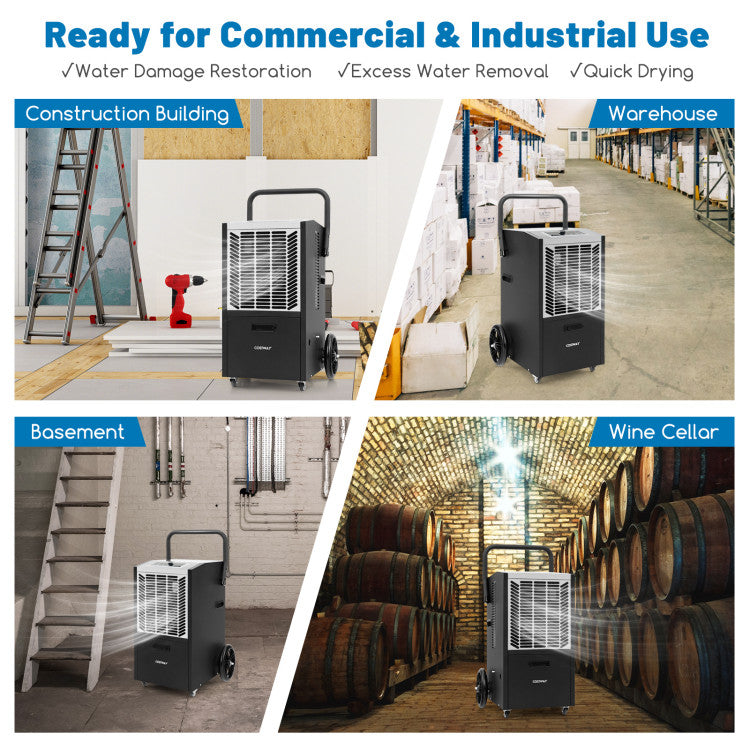 140 Pints Commercial Dehumidifier with Pump and Drain Hose for Crawl Space