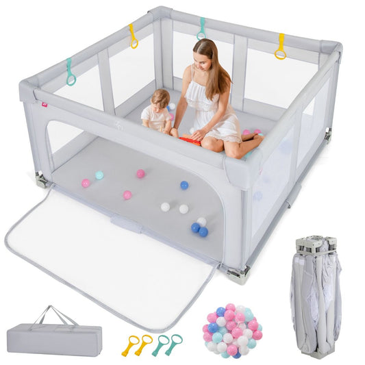 150 x 150 cm Large Baby Playpen with Zipper Gate & 50 Ocean Balls