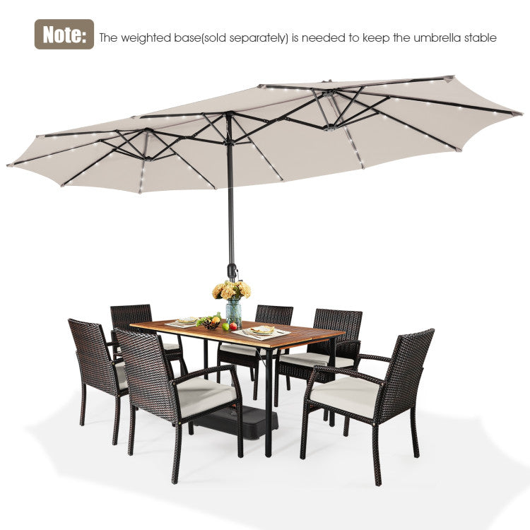 15 Feet Double-Sided Outdoor Patio Umbrella with 48 Solar LED Lights