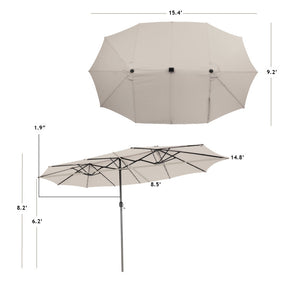 15 Feet Double-Sided Outdoor Patio Umbrella with 48 Solar LED Lights