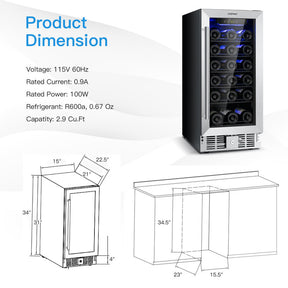 15 Inch Wine & Beverage Coolers Refrigerator with Smart Temperature Control for 30-bottle