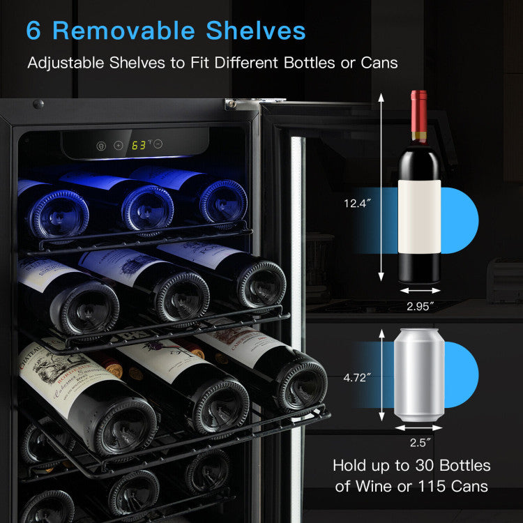 15 Inch Wine & Beverage Coolers Refrigerator with Smart Temperature Control for 30-bottle