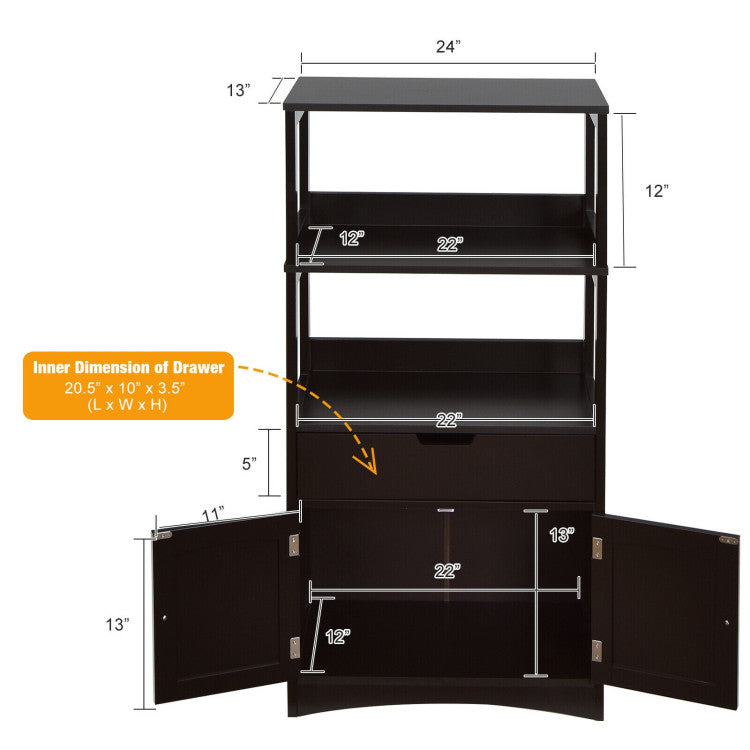 2-Door Storage Cabinet with Drawers and Open Shelves for Home Kitchen and Bathroom