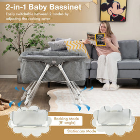 2-in-1 Folding Baby Bassinet with Mattress and Adjustable Height