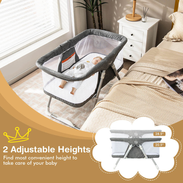 2-in-1 Folding Baby Bassinet with Mattress and Adjustable Height