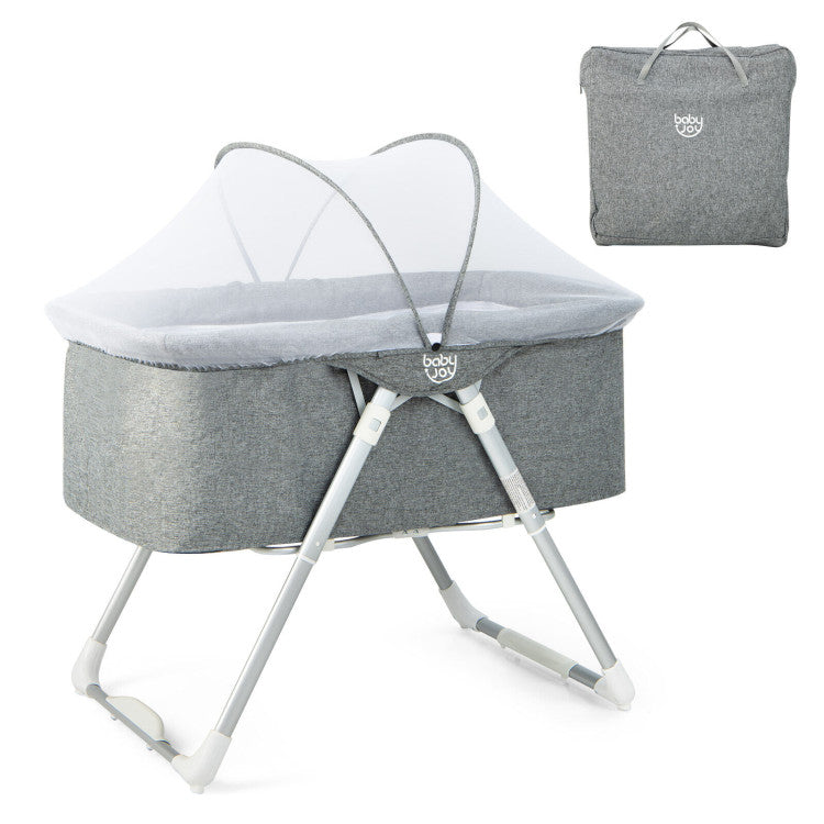 2-in-1 Folding Baby Bassinet with Mattress and Adjustable Height