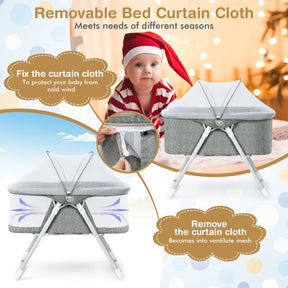 2-in-1 Folding Baby Bassinet with Mattress and Adjustable Height