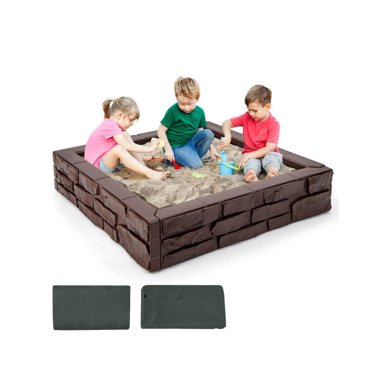 2-In-1 HDPE Kids Sandbox with Cover and Bottom Liner