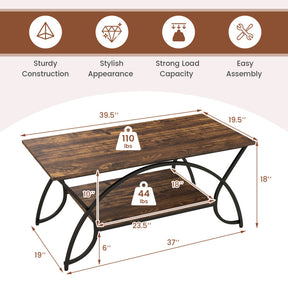 2-Tier Faux Marble Rectangle Coffee Table with Metal Frame