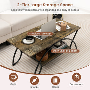 2-Tier Faux Marble Rectangle Coffee Table with Metal Frame