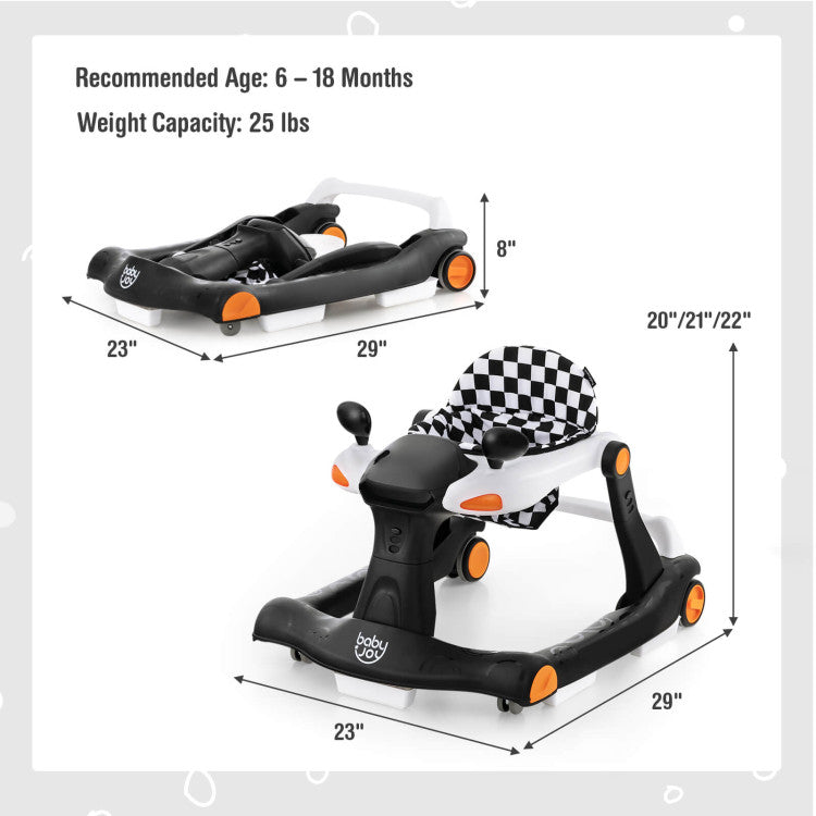 2-in-1 Foldable  Baby Activity Walker with Adjustable Height and Speed