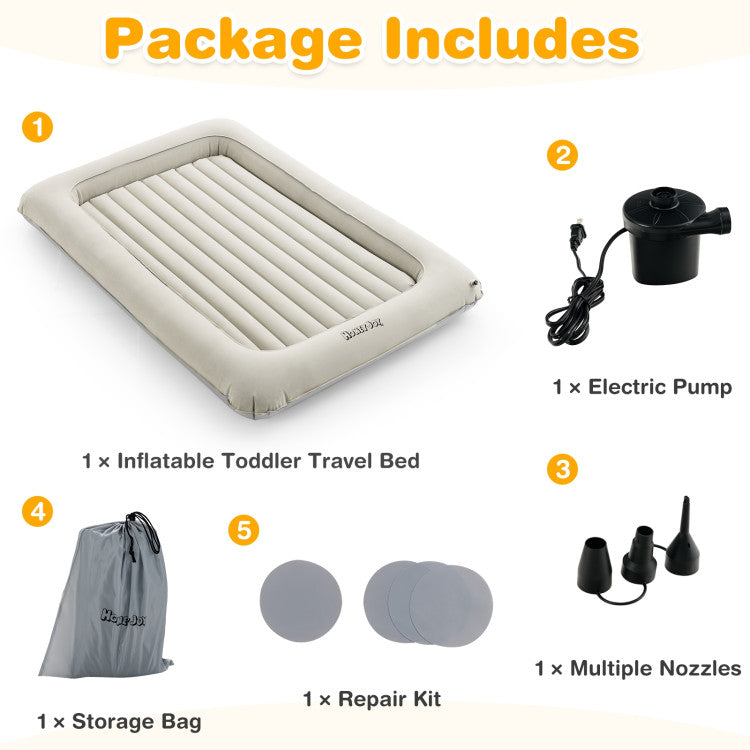 2-in-1 Inflatable Toddler Travel Bed Air Baby Mattress Set with Electric Pump