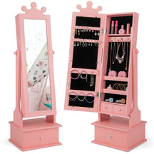 Hikidspace 2-in-1 Kids Play Jewelry Cabinet Armoire with Full Length Mirror and Drawers for Girls_Pink