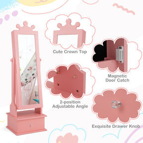 Hikidspace 2-in-1 Kids Play Jewelry Cabinet Armoire with Full Length Mirror and Drawers for Girls_Pink