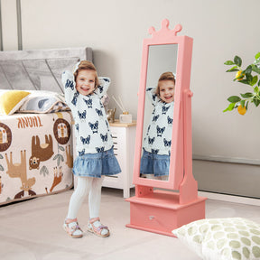 Hikidspace 2-in-1 Kids Play Jewelry Cabinet Armoire with Full Length Mirror and Drawers for Girls_Pink