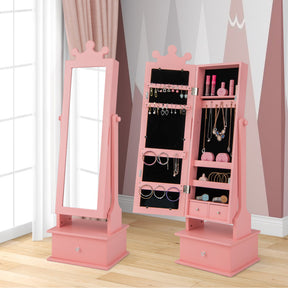 Hikidspace 2-in-1 Kids Play Jewelry Cabinet Armoire with Full Length Mirror and Drawers for Girls_Pink