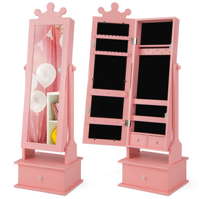 Hikidspace 2-in-1 Kids Play Jewelry Cabinet Armoire with Full Length Mirror and Drawers for Girls_Pink