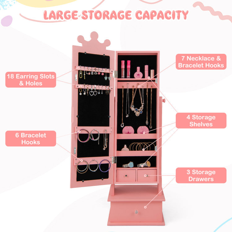 Hikidspace 2-in-1 Kids Play Jewelry Cabinet Armoire with Full Length Mirror and Drawers for Girls_Pink