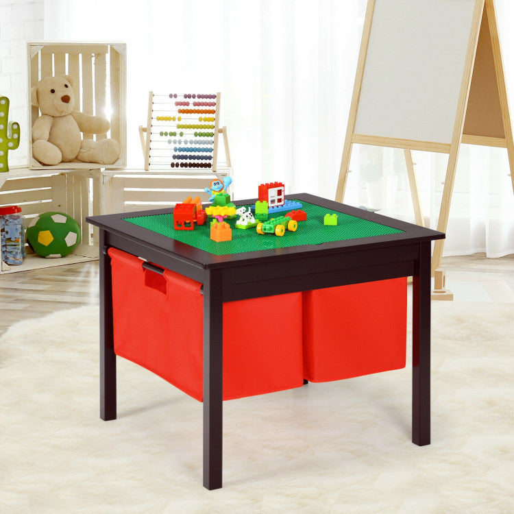 2-in-1 Kids Study Writing Building Block Table with Drawers and Double-sided Board