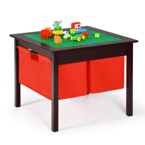 2-in-1 Kids Study Writing Building Block Table with Drawers and Double-sided Board