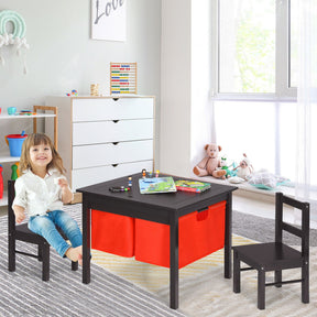 2-in-1 Kids Study Writing Building Block Table with Drawers and Double-sided Board