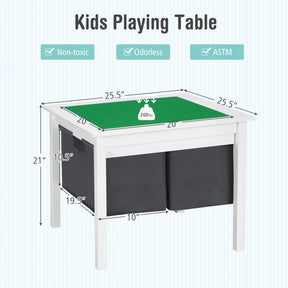 2-in-1 Kids Study Writing Building Block Table with Drawers and Double-sided Board