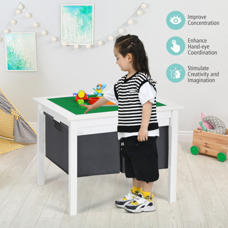 2-in-1 Kids Study Writing Building Block Table with Drawers and Double-sided Board