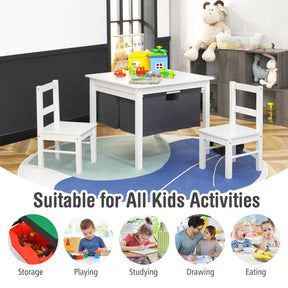 2-in-1 Kids Study Writing Building Block Table with Drawers and Double-sided Board