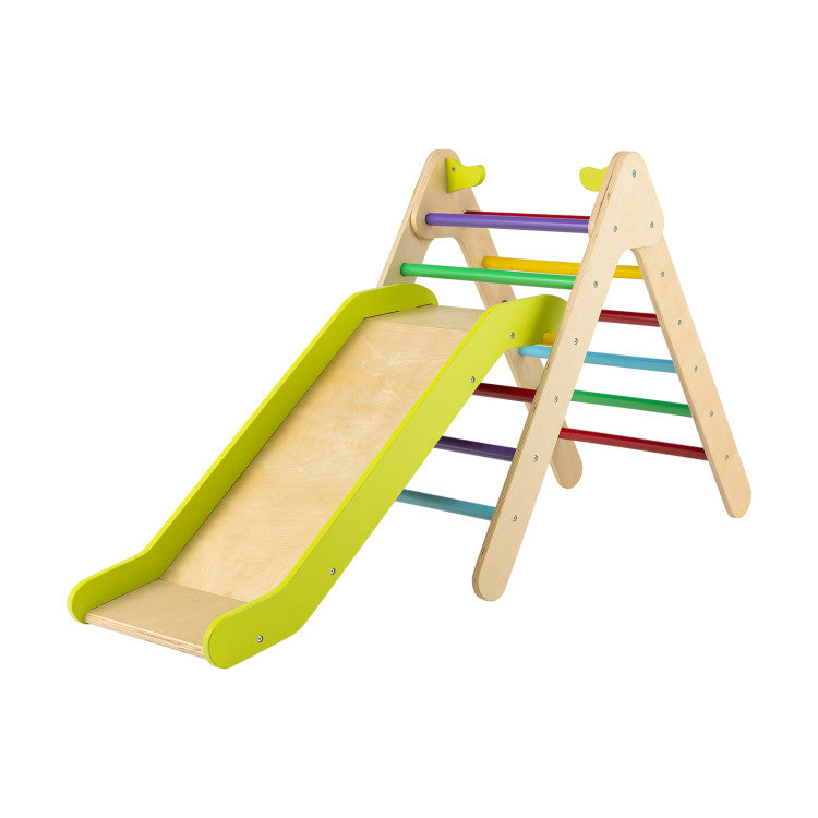 2-in-1 Wooden Triangle Climber Set with Adjustable Slide for Kids
