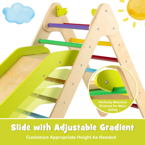 2-in-1 Wooden Triangle Climber Set with Adjustable Slide for Kids