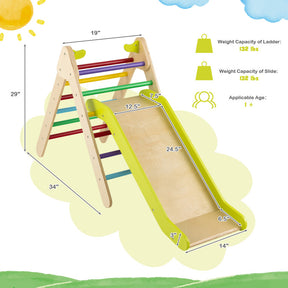 2-in-1 Wooden Triangle Climber Set with Adjustable Slide for Kids