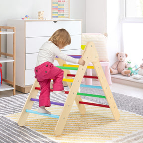 2-in-1 Wooden Triangle Climber Set with Adjustable Slide for Kids