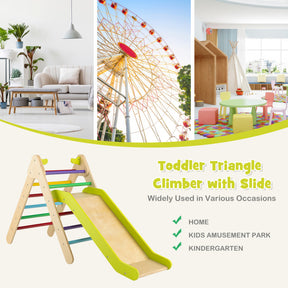 2-in-1 Wooden Triangle Climber Set with Adjustable Slide for Kids