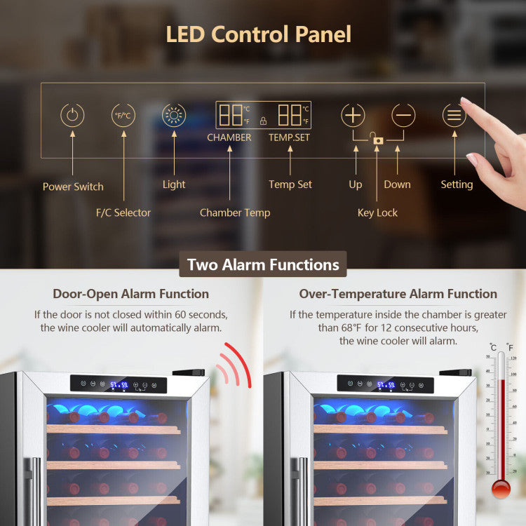 20 Inch Wine & Beverage Coolers Refrigerator for 33 Bottles and Tempered Glass Door