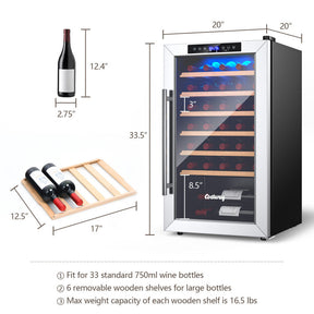 20 Inch Wine & Beverage Coolers Refrigerator for 33 Bottles and Tempered Glass Door