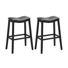 29 Inch Set of 2 Wood Nailhead Barstools with PVC Leather Padded  Seat for Kitchen and Pub