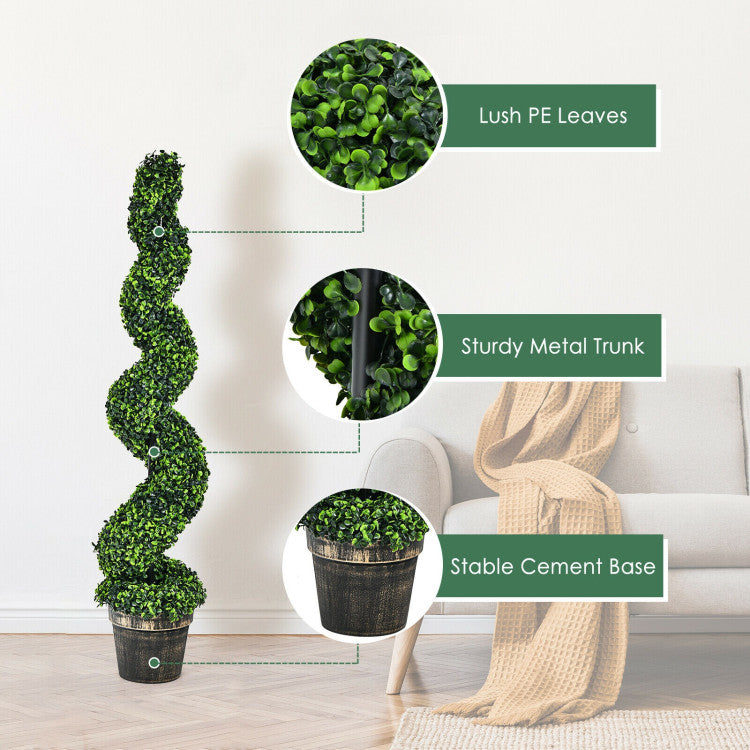 2 Pack 4 Feet Artificial Tree Spiral Boxwood Topiary for Indoor Outdoor Decor