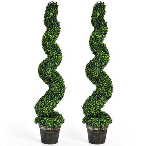 2 Pack 4 Feet Artificial Tree Spiral Boxwood Topiary for Indoor Outdoor Decor