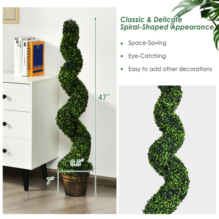 2 Pack 4 Feet Artificial Tree Spiral Boxwood Topiary for Indoor Outdoor Decor