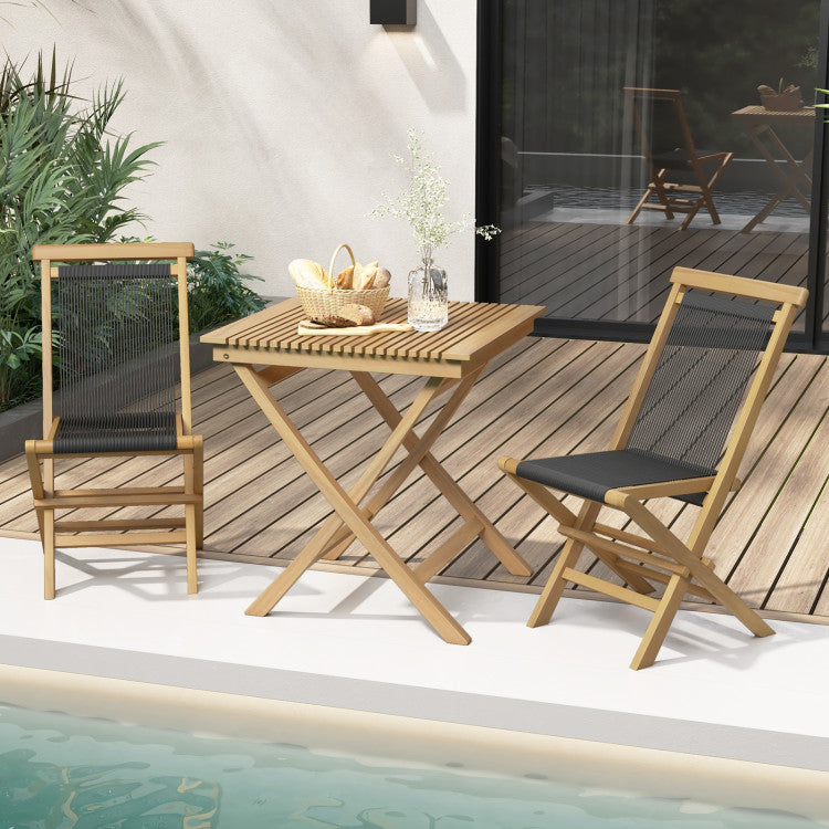 2 Piece Indonesia Teak Patio Folding Chairs for Porch Backyard Poolside