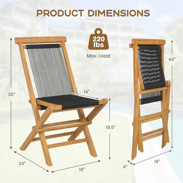 2 Piece Indonesia Teak Patio Folding Chairs for Porch Backyard Poolside