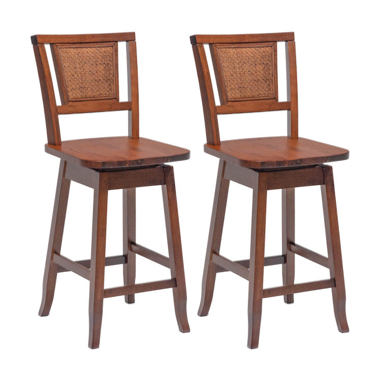 2 Pieces 24.5 Inch 360° Swivel Seat Bar Stools with Back for Kitchen Island and Home Bar