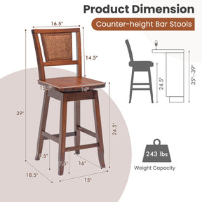 2 Pieces 24.5 Inch 360° Swivel Seat Bar Stools with Back for Kitchen Island and Home Bar